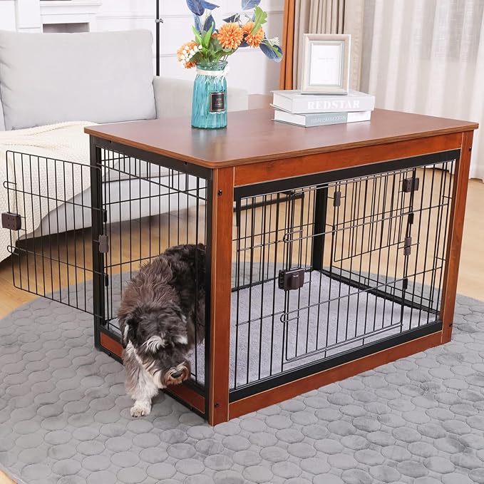 37.8 x 23.6 x 27.1 Inches Dog Crate Furniture Style for Medium Pets, Wooden Dog cage, Heavy Duty, Indoor Dog kennels with Three-Way Doors