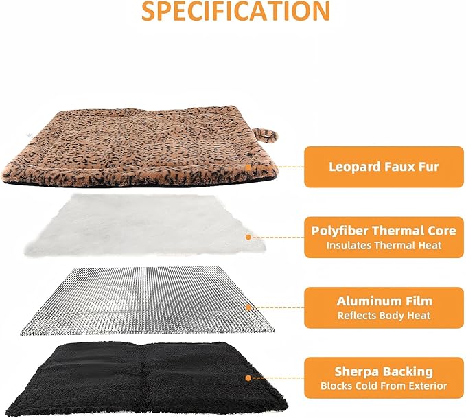 Self Warming Cat Bed Pad, Thermal Non Electric Heating Mat for Cats and Small Dogs, Washable Self Heating Pet Blanket with No Slip Hook, Soft Indoor Outdoor Bed Pad, 22x18 in, Black White