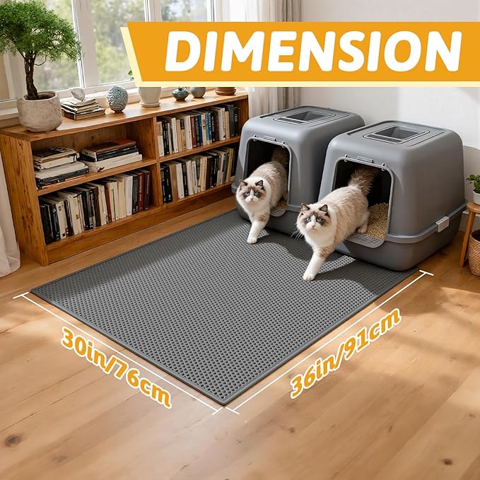 Pieviev Cat Litter Mat Double Layer Waterproof Urine Proof Trapping Mat 1 Pack (Gray, 36x30 Inch (Pack of 1))
