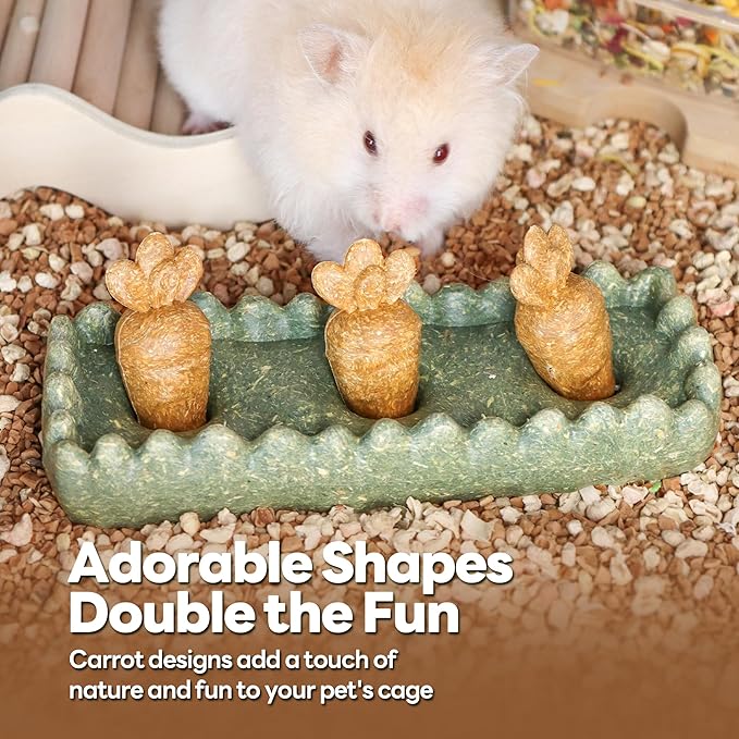 TEEWY Guinea Pig Chew Toys, Prevent Teeth Overgrowth, Natural Timothy Grass & Vegetables, Hamster Chew Toys, Guinea Pig Toys, Chinchilla Toys, 4PCS, Grass Patch & Carrots