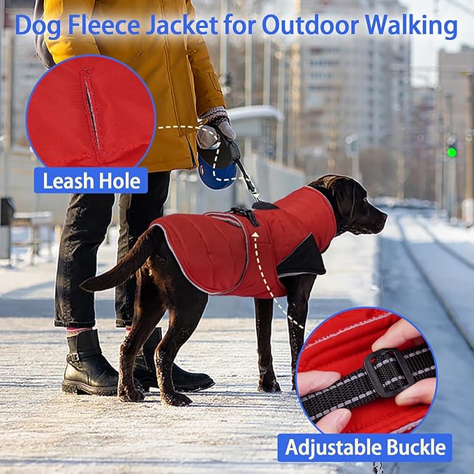 MIGOHI Warm Dog Jacket - Waterproof Small Dog Coat with Furry Collar, Windproof Dogs Fleece Vest, Reflective Cold Weather Coats for Small Dogs, Adjustable Buckle, Poodle,S,RedBlack