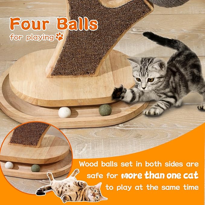 Tree-Shaped Cat Scratching Post with Vertical Cat Scratcher, Interactive Toy Balls, Handmade Cat Furniture with Natural Materials, Cute Kitten Scratch Post, Easy-to-Clean