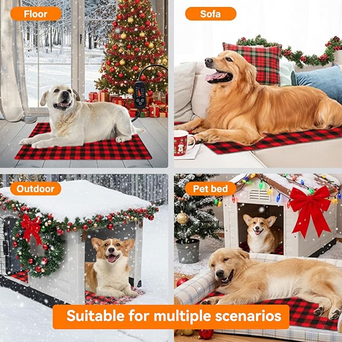 Pet Heating Pad, Adjustable Temperature Heated Dog Bed with Timer, Outdoor Waterproof Pad with Anti-Chew Cord, Overheat Protection Warming Mat for Small Medium and Large Dogs (L:23.6"x35.4")