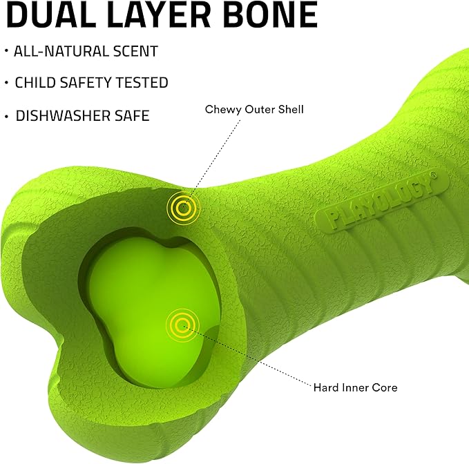 Playology Dog Toys | Dual Layer Bone Durable Chew Toy Bone for Dogs | Jumbo Sweet Potato Scented Toy - Easy to Clean and Made from Non Toxic Materials