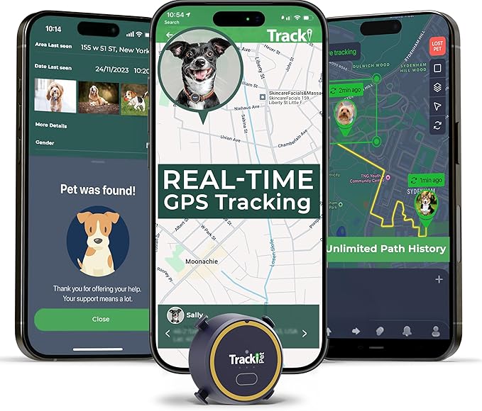 Tracki Dog GPS Tracker – Real-Time Dog Tracker & Pet Tracker – GPS Tracker for Dogs – Smart Alerts, Geo-Fence, Waterproof, Collar-Compatible – Long-Life Battery – iOS & Android (Subscription Required)