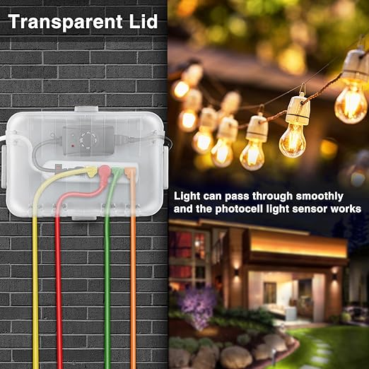 Flemoon Large Outdoor Electrical Box with Transparent Lid, IP54 Waterproof Box with Clear Cover, Weatherproof Extension Cord Cover for Photocell Light Sensor Timer, Power Strip, Outlet, Plug, Socket