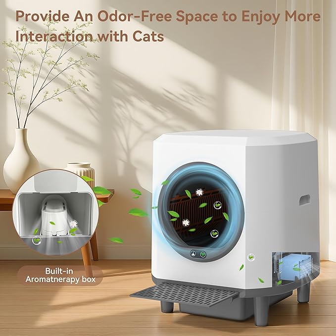 Self Cleaning Litter Box for Multiple Cats,90L Automatic Cat Litter Box Self Cleaning App-Controlled,Dual Safety Protection,1 Rolls Garbage Bags,White