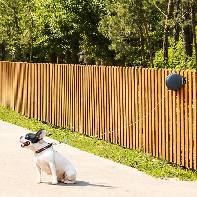 39ft Wall Mounted Retractable Dog Leash Extra Long Steel Cable with Length Lock, Anti Tangle Pet Leash for Medium Large Dogs up to 50lbs, Multi Purpose Outdoor Indoor Retractable Dog Tie