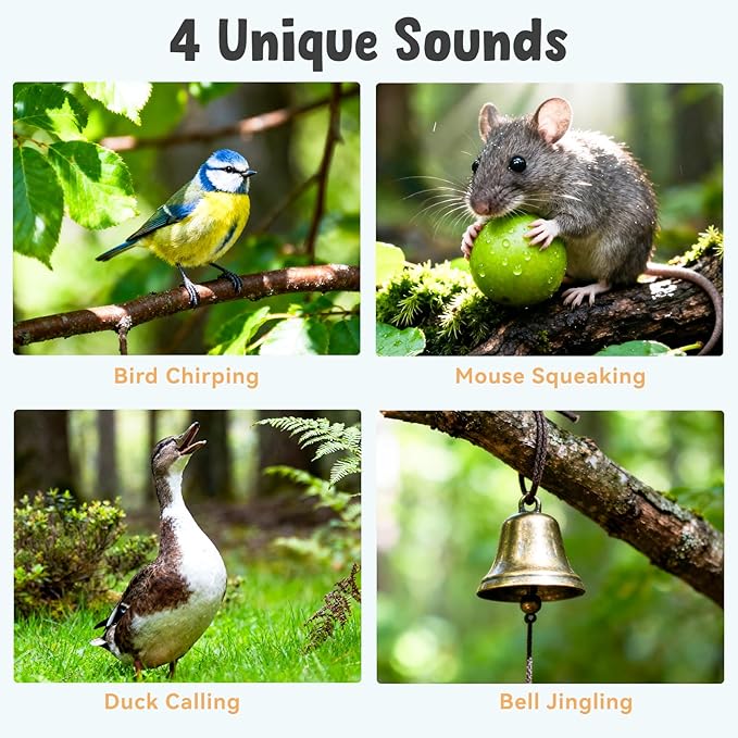 Cat Toys Flapping Bird, Interactive Catnip Cat Toy with Touch/Timed Automatic Activate, Multi Functions Parrot Toy, Lifelike 4 Animal Sounds, Rechargeable Kicker Exercise Toys for All Breeds