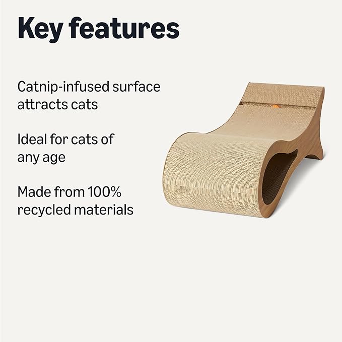 Amazon Basics Corrugated Cardboard Cat Scratchers Bed, Cat Scatch Pad, Lounge Bed, FSC-Certified, 34.3 x 11.8 x 11.8 in, Wooden Color