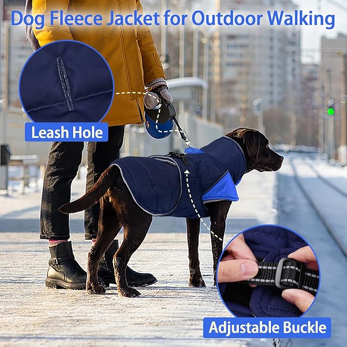 MIGOHI Warm Dog Jacket - Waterproof Small Dog Coat with Furry Collar, Windproof Dogs Fleece Vest, Reflective Cold Weather Coats for Small Dogs, Adjustable Buckle,Poodle,S,DarkBlue
