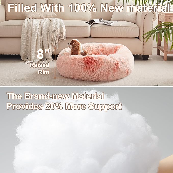 30 inches Donut Dog Bed for Medium Dogs,Calming Fluffy Round Pet Bed with Removable & Washable Cover,Fits up to 45 lbs Pets(Tie-dye Pink,Medium)