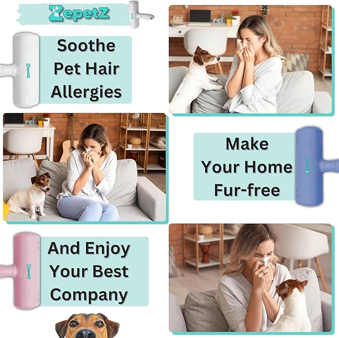 Pet Hair Remover Roller – Reusable Self-Cleaning Fur Removal Tool for Dogs & Cats – Ergonomic & Eco-Friendly Lint Roller for Couch, Carpet, Bed, Car Seat & More (White)