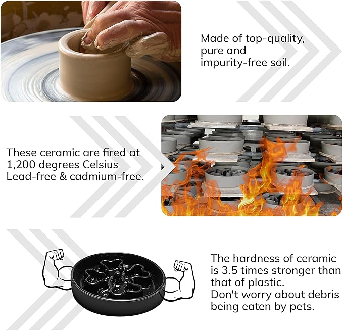 Slow Feeder,Ceramic-Slow Feeder Dog Bowls,Puzzle Food Bowl Maze,2.5 Cups Slow Feed Dog Bowl for Medium and Large Breed Dogs,Black