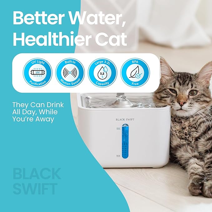 BLACK SWIFT Replacement Filters & Sponges – 12-Pack (6 Filters + 6 Sponges) – 4-Layer Dog & Cat Water Fountain Filter for Indoor Pet Hydration – Only for Black Swift Pet Fountain