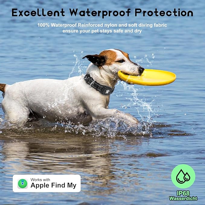 GPS Dog Collar Tracker 2-in-1,Reflective Waterproof Pet Collar,iOS-Only,No Monthly Fees,Unlimited Range,Ideal for Dog Tracking pet Tracker,for Small Medium Large Dogs(XS (10.6"-13.6"), Black)