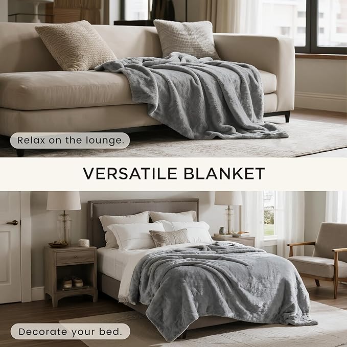 gogobunny Waterproof Bed Blanket, Reversible Sherpa Fleece Throw Blanket for Dog Puppy Cat, Furniture Cover Protects Bed Couch Sofa from Liquid Pee and Pet Fur (Grey, 90x108 inches)