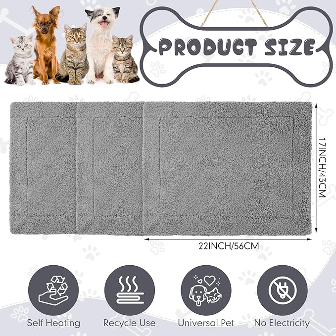 Novabright 3 Pack Self Warming Cat Bed 17x22 Inch Self Heating Dog Mat Reflects Body Heat Extra Warm Thermal Pet Pad Washable Cat Dog Bed for Outdoor Indoor Large Kittens Puppy(Black/Gray)