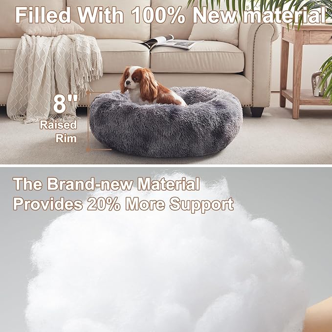 30 inches Donut Dog Bed for Medium Dogs,Calming Fluffy Round Pet Bed with Removable & Washable Cover,Fits up to 45 lbs Pets(Tie-dye Grey,Medium)