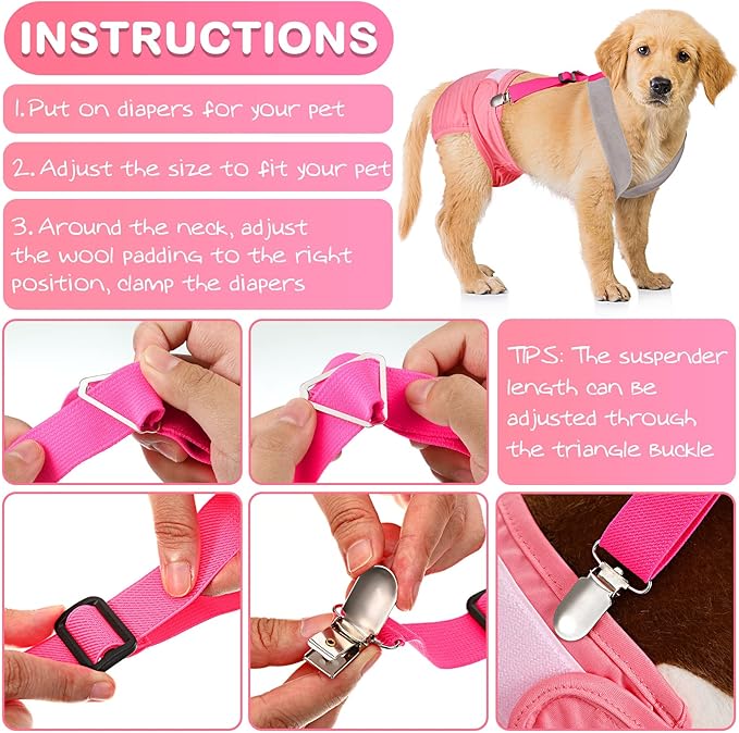 Saintrygo 2 Pcs Dog Suspenders for Diapers Female Male Belly Bands Canine Harness Keep Diaper on Your Pet for Small Medium and Large Dogs(Black, Pink,Small)