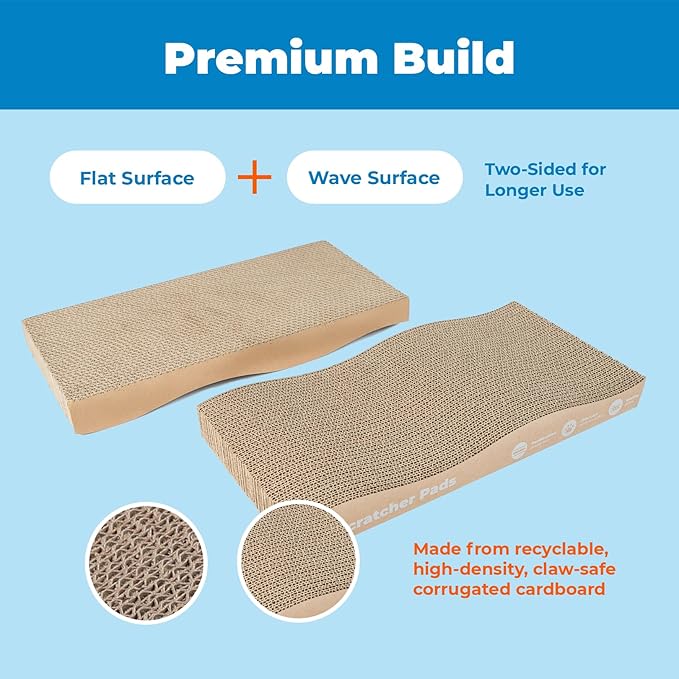 Best Pet Supplies Catify Cat Scratcher, Fun Interactive Scratchers, Posts, Poles, Claw Safe, Furniture Saver Indoor Play Support Natural Cat Behaviors Heavy Duty - Wave (2 Pack)