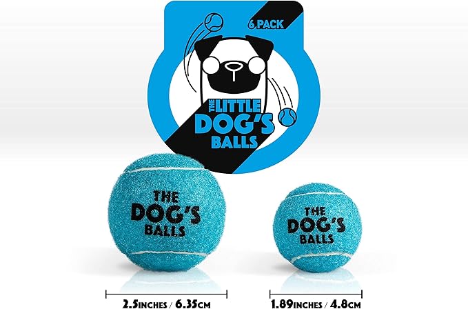 The Little Dog's Balls, Dog Tennis Balls, Blue 6-Pack, Strong Toy for Agility Training, Puppy Training, Play, Exercise & Fetch, 1.9 Inches Diameter