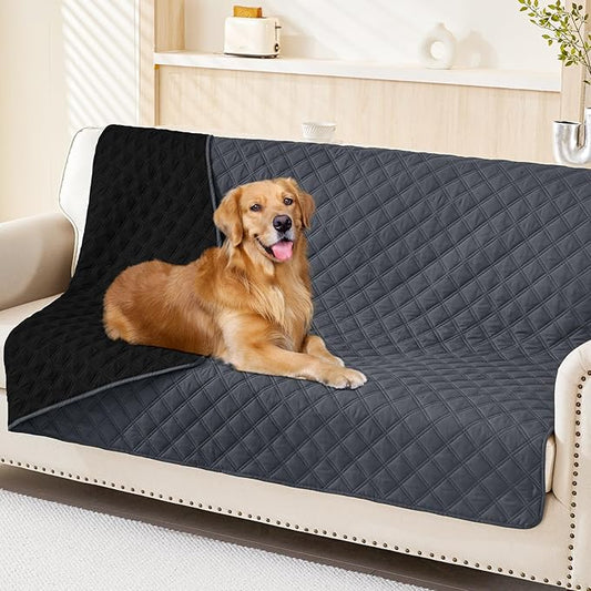 Smiry Waterproof Dog Bed Cover Pet Blanket, Soft Washable Dog Blanket for Furniture Bed Couch Sofa Reversible, Checkered (52"x82", Dark Grey/Black)