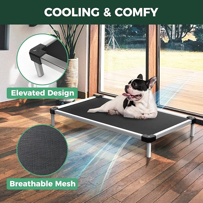 FXW TitanNest Chew-Proof Elevated Dog Bed, Raised Cot for Indoor/Outdoor/Camping Use, Durable & Waterproof Cooling Pet Bed for Toy Dogs, 24.0" L x 20.0" W x 4.1" H, Black