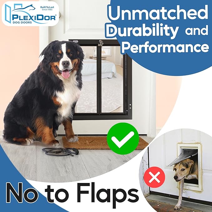 PlexiDor Performance Pet Doors for Dogs and Cats - Door Mount Dog Door with Lock and Key - Bronze, X-Large Sizes