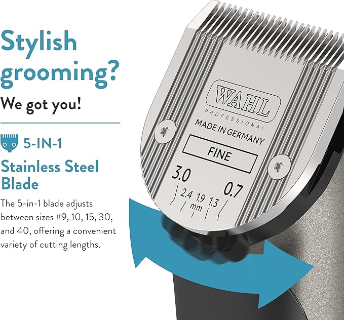 Wahl Professional Animal Bravura Pet, Dog, Cat, and Horse Corded/Cordless Clipper Kit, Gunmetal (#41870-0425)