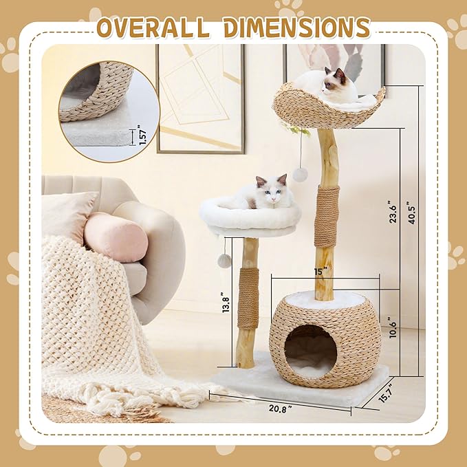 Wooden Cat Tree, Modern Cat Tree Tower with Jumping Platforms, Baskets, Cat Condo, 40" Cat Scratching Posts for Indoor Cats Kitten