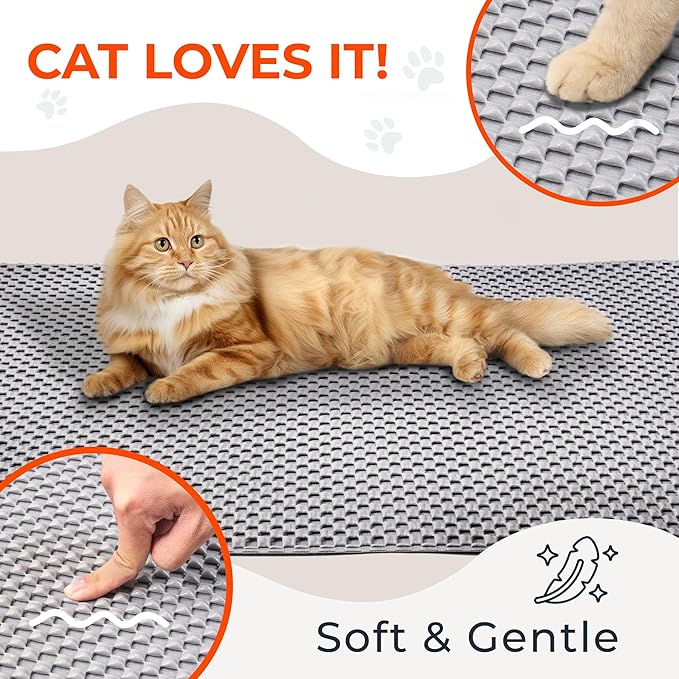BurgeonNest Jumbo PVC Foam Cat Litter Mat XL 45x31inch Soft on Paws,Urine-Proof & Water Resistant Cat Mat, Double Layer Traps Litter from Box, Scatter Control, Easy Clean – Gray