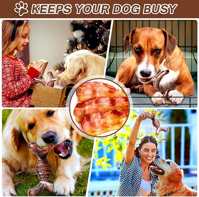 4-Pack Dog Chew Toys for Aggressive Chewers, Long Lasting Heavy Duty Chewing, Boredom and Stimulation for Medium Breeds, Tough Almost Indestructible Dog Bones Teeth Cleaning Toy