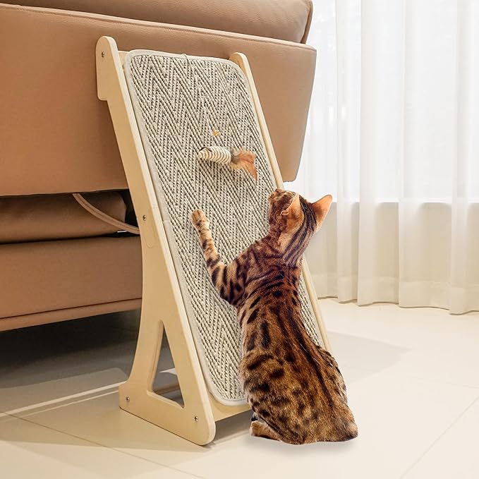 PETKARAY Cat Scratcher, Sisal Scratching Ramp, L Shape Scratch Pad for Indoor Cats, 27" Wall Furniture Protector with Mouse Toy