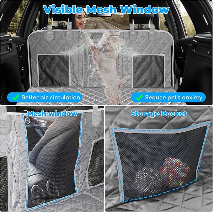 URPOWER Back Seat Extender for Dogs - Hard Bottom Dog Car Seat Cover Holds 550 lbs, Waterproof Dog Hammock Dogs Bed for Cars, SUVs, Pet Backseat Protector with Mesh Window & Large Space