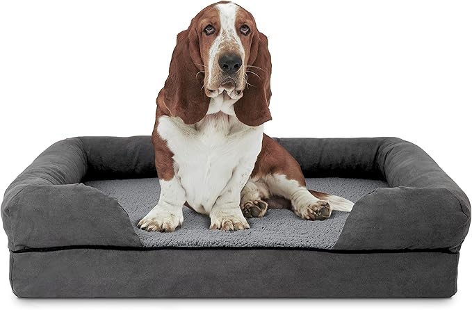 The Dog’s Bed, Large Grey Plush (no Logo), Memory Foam, Pain Relief: Arthritis, Hip & Elbow Dysplasia, Post Surgery, Lameness, Supportive, Calming, Waterproof Washable Cover, Veterinary Approved