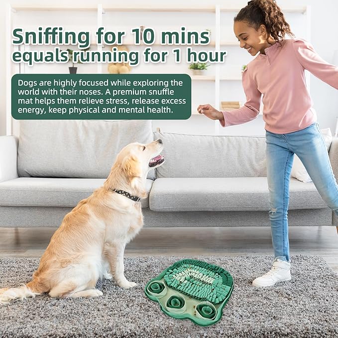 Green Snuffle Mat: Interactive Sniff Puzzle, Slow Feeder Dog Treat Mat - Non-Slip, Portable, Durable