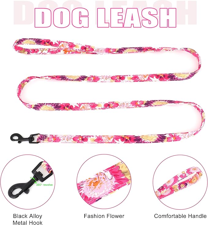 Beirui Cute Girl Dog Collars, Harnesses & Leashes Set - Adjustable Dog Collar and Leash Set with Flower - Soft Mesh Dog Vest Harness for Puppies Small & Extra Small Dogs Cats (Pink-2,XXS)