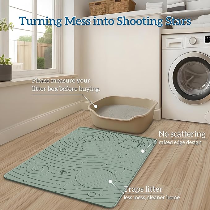 OHMO Cat Litter Mat Galaxy Trapping Mat Premium Silicone Rubber 23.5x16 Sage Green, Waterproof and BPA Free Kitty Litter Box Mat, Easy to Clean and Keeps The Floor Tidy