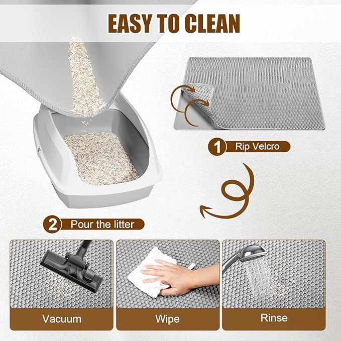 Cat Litter Mat,45"x32"Large Cat Litter Mat Litter Trapping Mat,Honeycomb Double Layer Kitty Litter mat,Soft EVA Material,Durable,Urine & Waterproof,Easy Clean,Washable(Light grey)