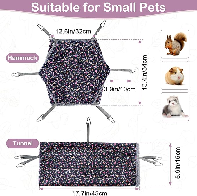 Bienbee 2 Pcs Ferret Rat Hammock Set for Cage Washable Guinea Pig Hideout Bed Soft Small Animal Hammock Tunnel Toys Ferret Cage Accessories for Hedgehog Sugar Glider Squirrel Hamster