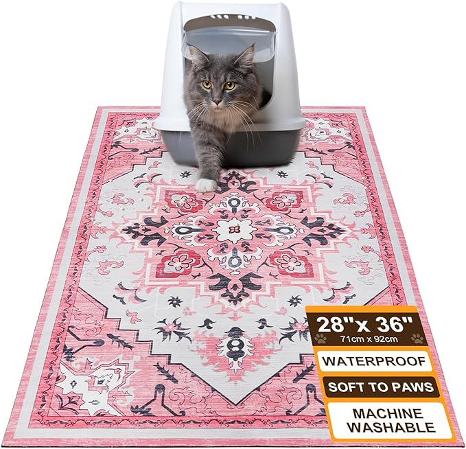 BEAUTYZOO Cat Litter Mat Litter Trapping Mat, 28"x 36" Large Litter Box Mat, Waterproof Kitty Litter Mat, Non-Slip Litter Rug Mats Pads for Floor Scatter Control, Soft on Paws & Easy to Clean, Pink