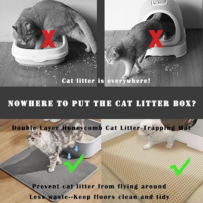 HCY&WLD 2-Pack Cat Litter Mat, Double Layer Honeycomb Waterproof Urine Proof Non-Slip Litter Trapping Mat, Less Waste, Easy to Clean Cat Litter Box Mat, Kitten Indoor Supplies (Khaki, 20x16 Inches)