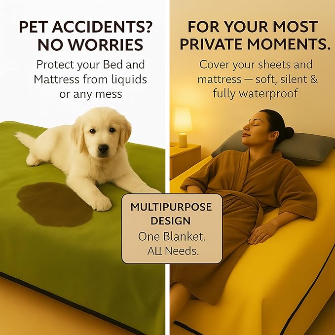 Waterproof Blanket for Bed or Couch – Soft and Leakproof Waterproof Throw Blanket, Water Proof & Stain Resistant Easy to Clean Throw Blanket Cover for Adults or Pets, Reversible Khaki/Ochre 80”x90”
