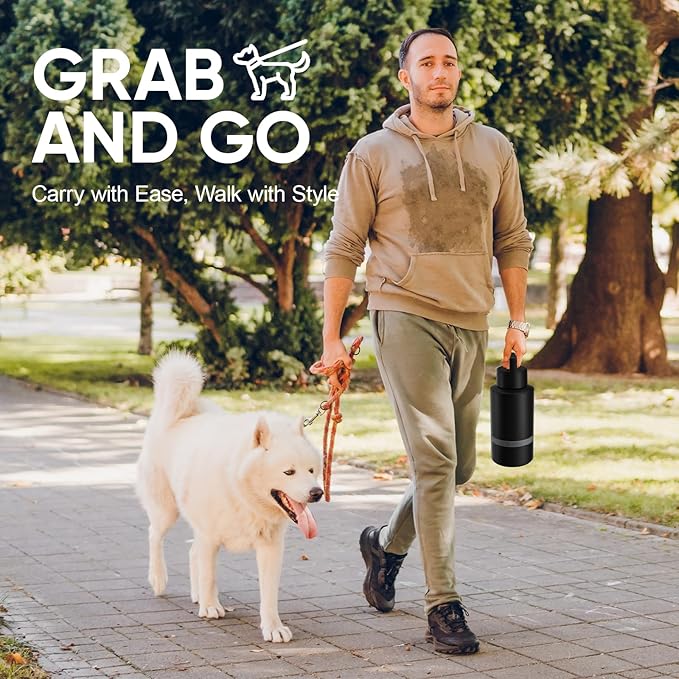 Dog Dad Gift, Insulated Dog Water Bottle with Travel Bowl, for DogLover, Portable Water Bottle Dispenser, Accessories for Car, Hiking, Camping, Outdoor, Leak-Proof, Detachable (DogDad-Black)