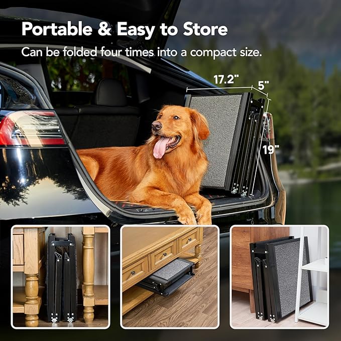 Dog Ramp for Car 71'' X-Long & 17.2" Wide Folding Dog Ramps for Large Dogs with Non-Slip Rug Surface Portable Dog Car Ramp for SUV Car & Truck, Outdoor Dog Ramp Up to 250 LBS