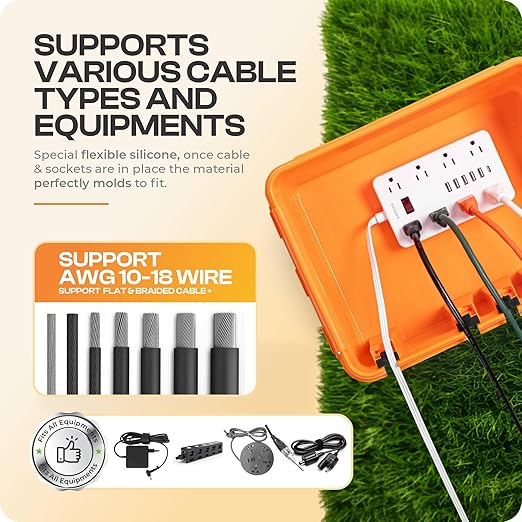 SockitBox – The Original Weatherproof Connection Box – Indoor & Outdoor Electrical Power Cord Enclosure for Timers, Extension Cables, Transformers, Power Strips, Lights, Tools & More – Medium – Orange