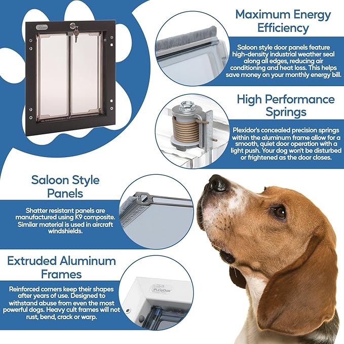 PlexiDor Pet Doors for Dogs and Cats - Energy Efficient - Door Mount Dog Door with Lock and Key - Bronze