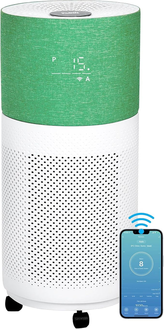 CleanForce Rainbow H13 True HEPA Air Purifier for Home Large Room, Bedroom, up to 2550sqft, Smart App-Control air Quality Monitor, Filters dust Pollen Smoke Odor VOCs