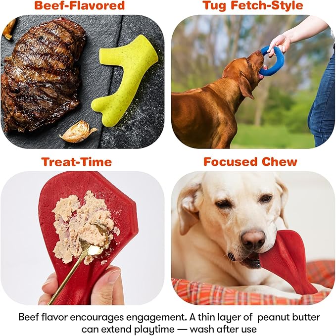 FOFOS Dog Chew Toys for Aggressive Chewers, 3 Pack Tough Nylon Dog Toys, Beef Flavor Chew Toys, for Medium Large Dogs to Keep Them Busy